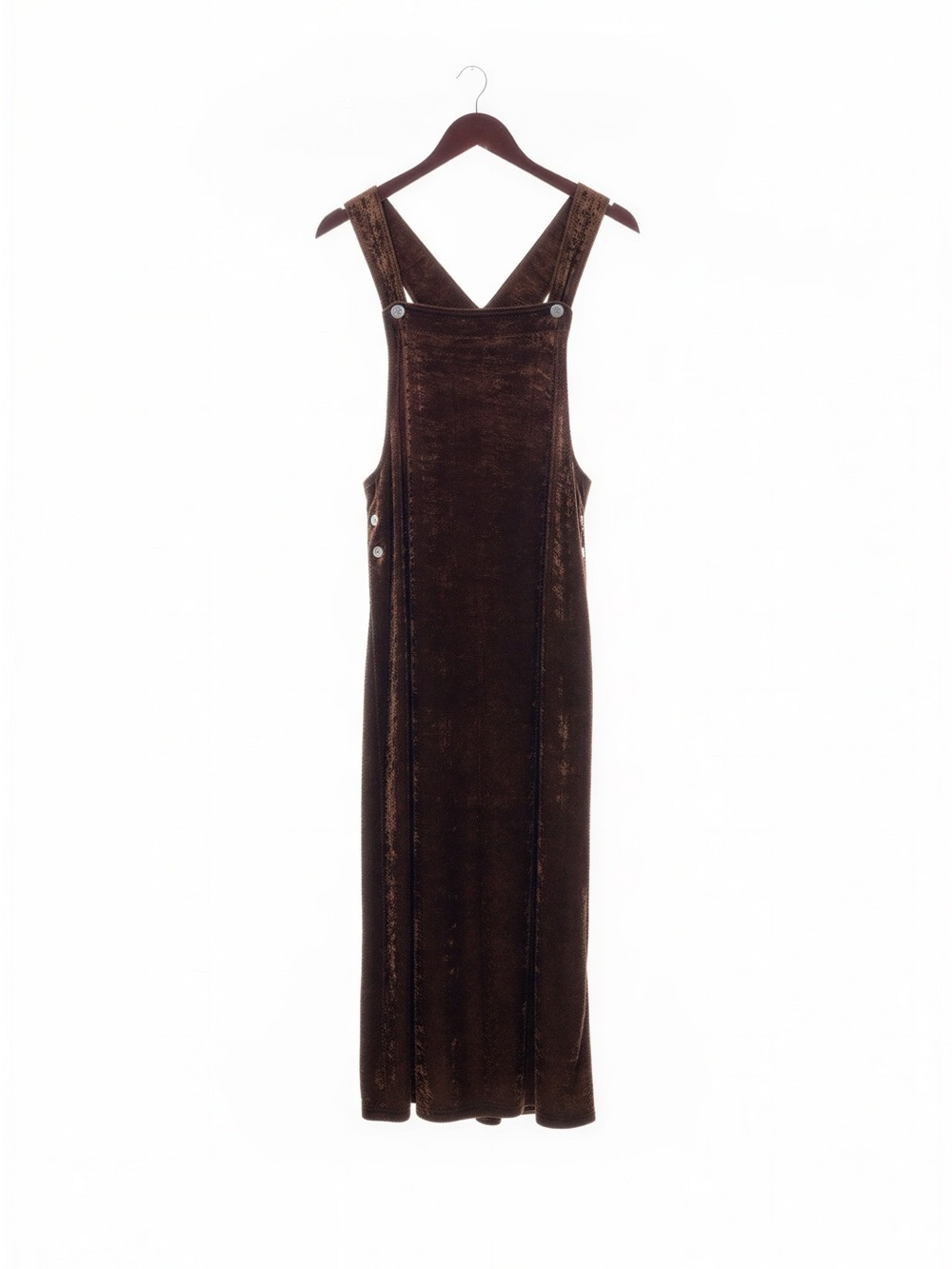 Vintage Moda International crushed brown velvet overall pinafore dress S brown